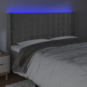 vidaXL LED Headboard Light Gray 203x16x118/128 cm Velvet