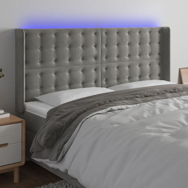 vidaXL LED Headboard Light Gray 203x16x118/128 cm Velvet