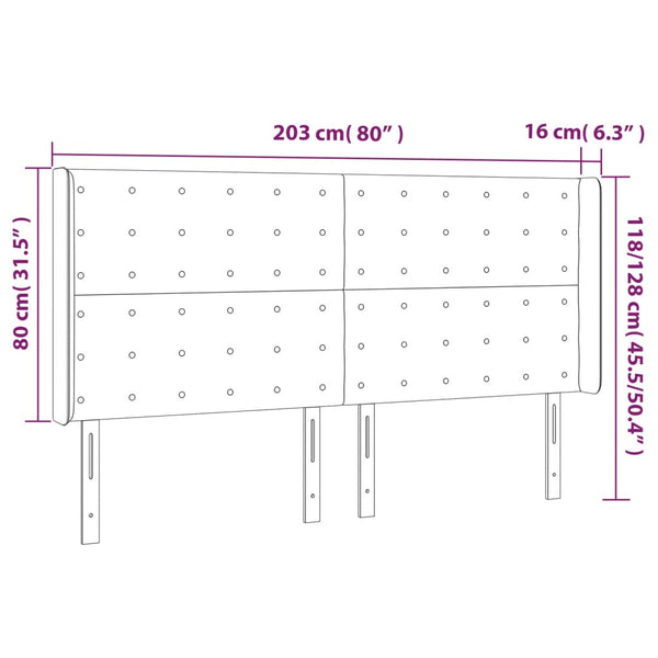 vidaXL LED Headboard Dark Grey 203x16x118/128 cm Velvet