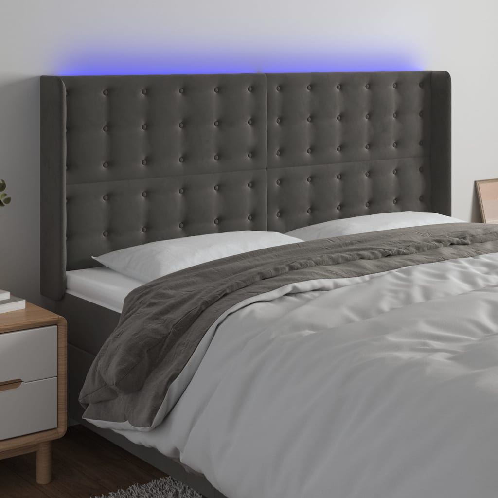 vidaXL LED Headboard Dark Grey 203x16x118/128 cm Velvet