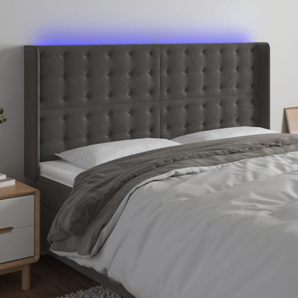 vidaXL LED Headboard Dark Grey 203x16x118/128 cm Velvet