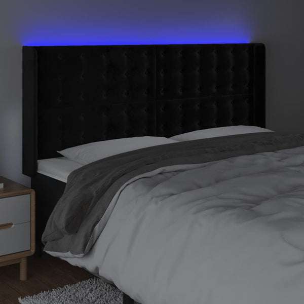 vidaXL LED Headboard Black 203x16x118/128 cm Velvet