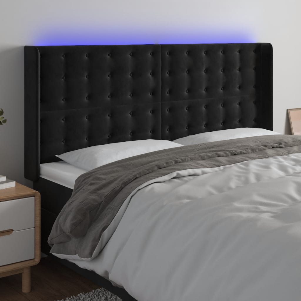 vidaXL LED Headboard Black 203x16x118/128 cm Velvet