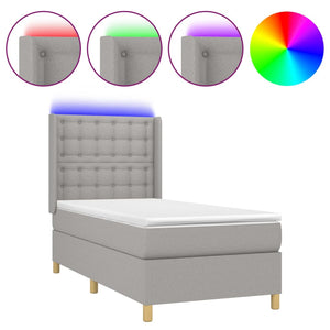 vidaXL Box Spring Bed with Mattress & LED Light Grey 80x200 cm Fabric
