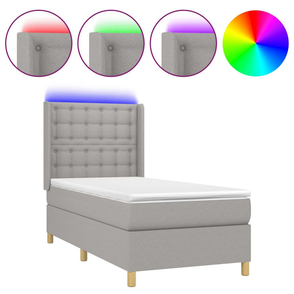 vidaXL Box Spring Bed with Mattress & LED Light Grey 80x200 cm Fabric