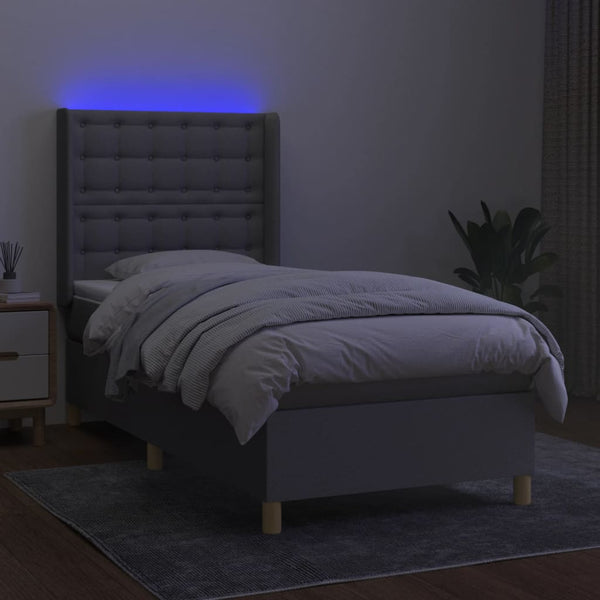 vidaXL Box Spring Bed with Mattress & LED Light Grey 80x200 cm Fabric