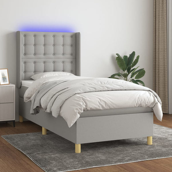 vidaXL Box Spring Bed with Mattress & LED Light Grey 80x200 cm Fabric
