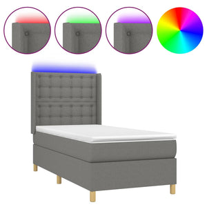 vidaXL Box Spring Bed with Mattress & LED Dark Grey 80x200 cm Fabric
