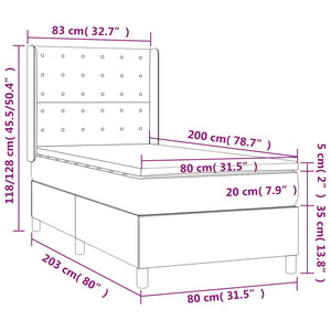 vidaXL Box Spring Bed with Mattress & LED Dark Grey 80x200 cm Fabric