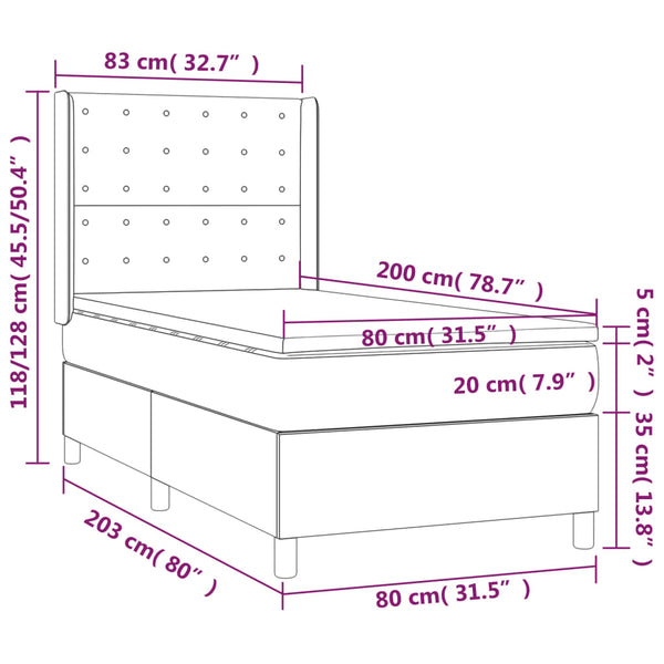 vidaXL Box Spring Bed with Mattress & LED Dark Grey 80x200 cm Fabric