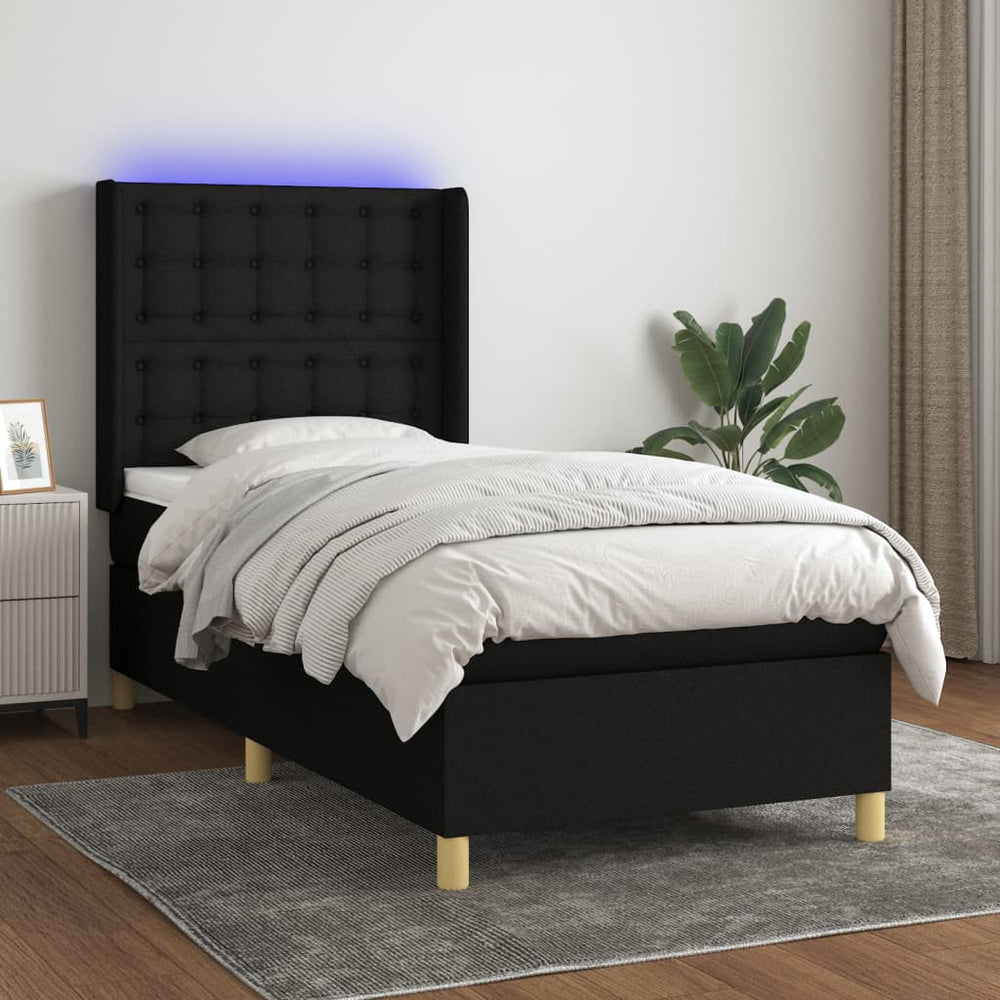 vidaXL Box Spring Bed with Mattress & LED Black 80x200 cm Fabric