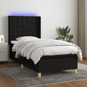 vidaXL Box Spring Bed with Mattress & LED Black 80x200 cm Fabric