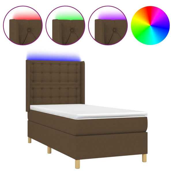 vidaXL Box Spring Bed with Mattress & LED Dark Brown 80x200 cm Fabric