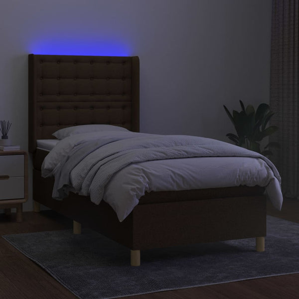 vidaXL Box Spring Bed with Mattress & LED Dark Brown 80x200 cm Fabric