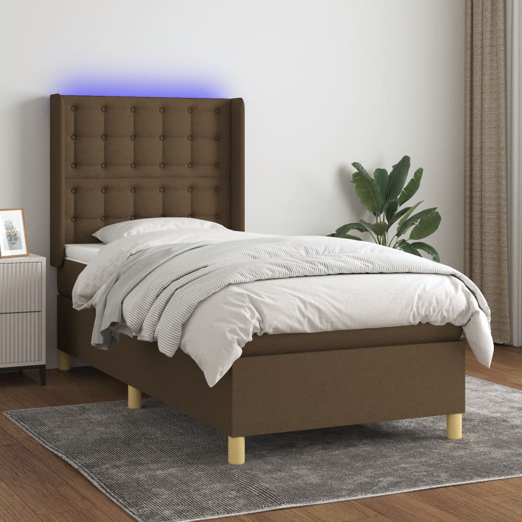 vidaXL Box Spring Bed with Mattress & LED Dark Brown 80x200 cm Fabric