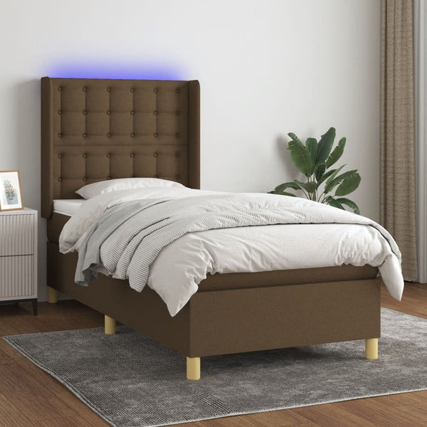 vidaXL Box Spring Bed with Mattress & LED Dark Brown 80x200 cm Fabric