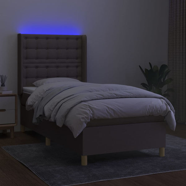 vidaXL Box Spring Bed with Mattress & LED Taupe 80x200 cm Fabric