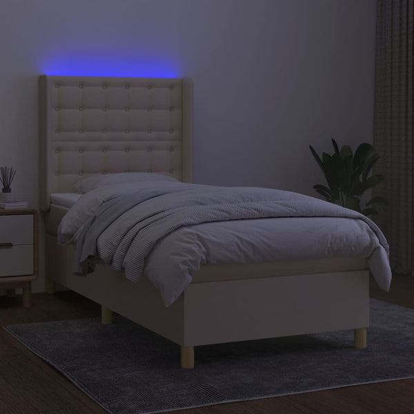 vidaXL Box Spring Bed with Mattress & LED Cream 80x200 cm Fabric