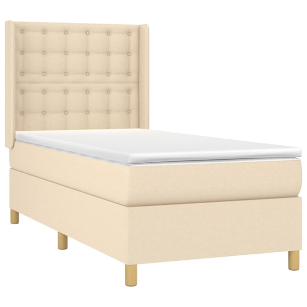vidaXL Box Spring Bed with Mattress & LED Cream 80x200 cm Fabric