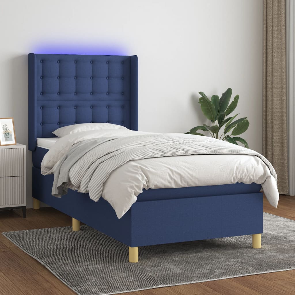 vidaXL Box Spring Bed with Mattress & LED Blue 80x200 cm Fabric
