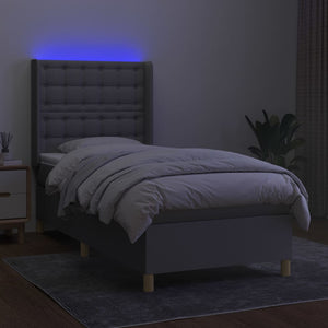 vidaXL Box Spring Bed with Mattress & LED Light Grey 90x190 cm Fabric