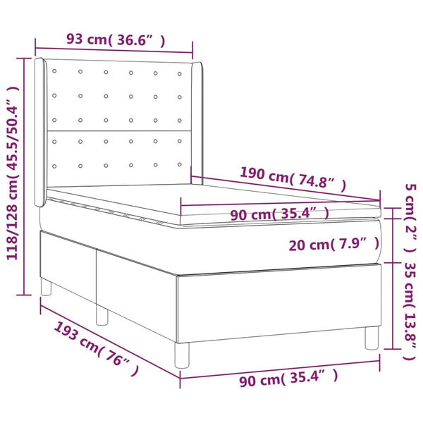 vidaXL Box Spring Bed with Mattress & LED Dark Grey 90x190 cm Fabric