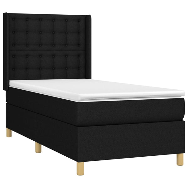vidaXL Box Spring Bed with Mattress & LED Black 90x190 cm Fabric