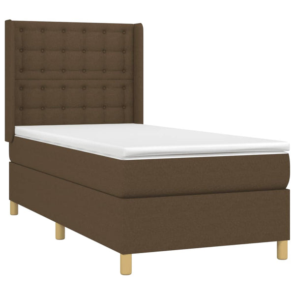 vidaXL Box Spring Bed with Mattress & LED Dark Brown 90x190 cm Fabric