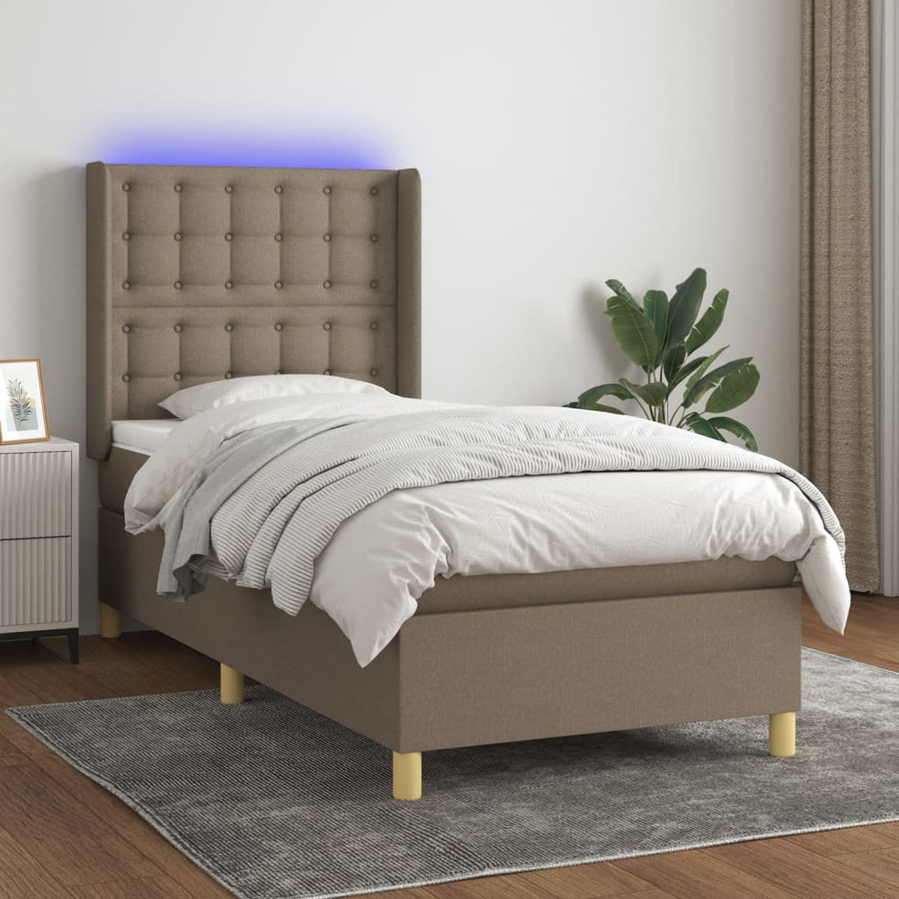 vidaXL Box Spring Bed with Mattress & LED Taupe 90x190 cm Fabric
