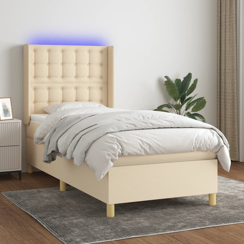 vidaXL Box Spring Bed with Mattress & LED Cream 90x190 cm Fabric