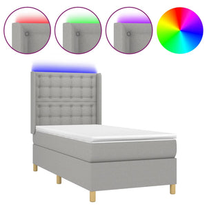vidaXL Divan Bed with Mattress & LED Light Grey 90x200 cm Fabric