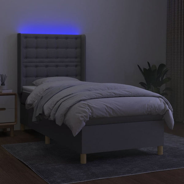 vidaXL Divan Bed with Mattress & LED Light Grey 90x200 cm Fabric
