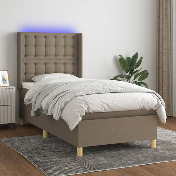 vidaXL Box Spring Bed with Mattress & LED Taupe 90x200 cm Fabric