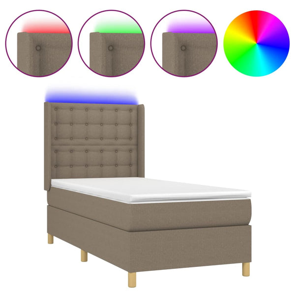 vidaXL Box Spring Bed with Mattress and LED Taupe 100x200 cm Fabric