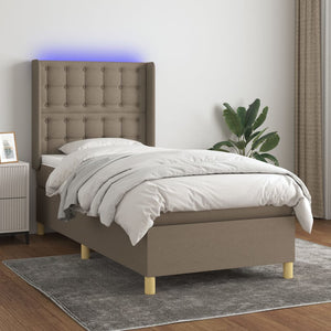 vidaXL Box Spring Bed with Mattress and LED Taupe 100x200 cm Fabric