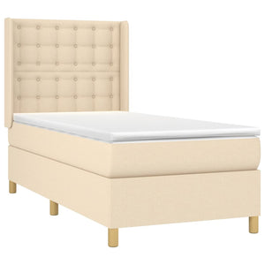 vidaXL Box Spring Bed with Mattress & LED Cream 100x200 cm Fabric
