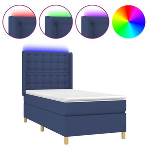 vidaXL Box Spring Bed with Mattress & LED Blue 100x200 cm Fabric