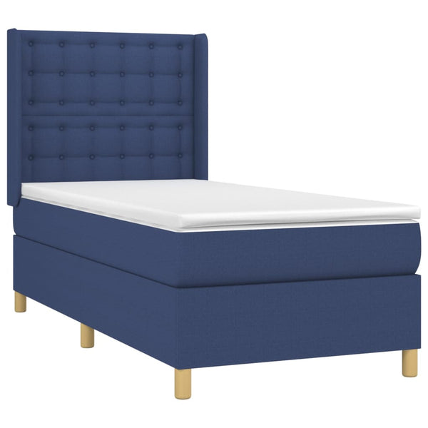 vidaXL Box Spring Bed with Mattress & LED Blue 100x200 cm Fabric