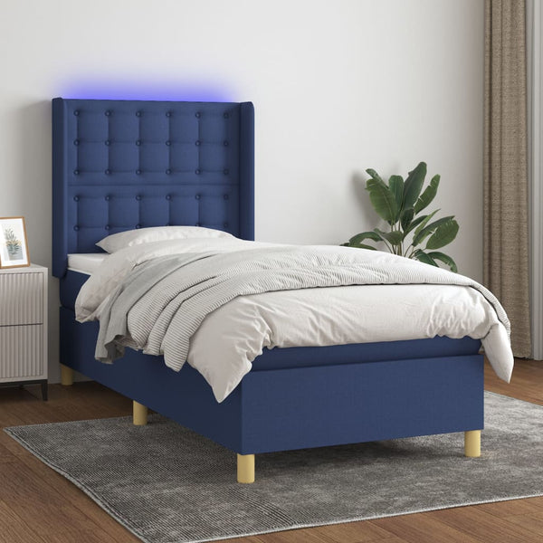 vidaXL Box Spring Bed with Mattress & LED Blue 100x200 cm Fabric