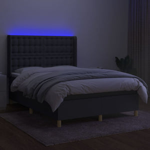 vidaXL Box Spring Bed with Mattress & LED Dark Grey 140x190 cm Fabric
