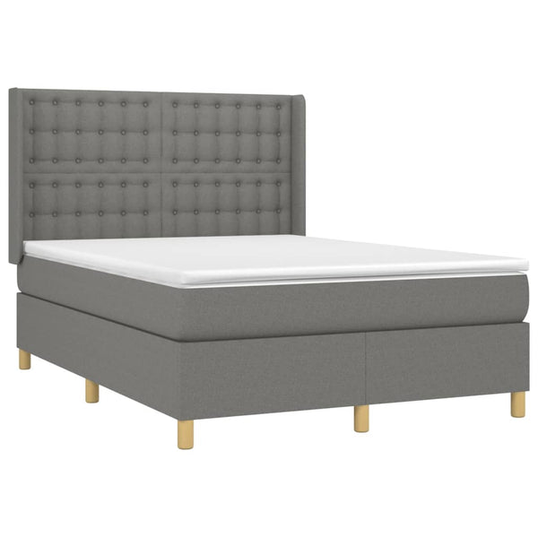 vidaXL Box Spring Bed with Mattress & LED Dark Grey 140x190 cm Fabric