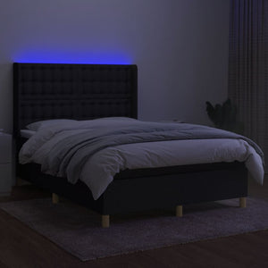 vidaXL Box Spring Bed with Mattress & LED Black 140x190 cm Fabric