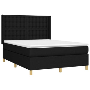 vidaXL Box Spring Bed with Mattress & LED Black 140x190 cm Fabric
