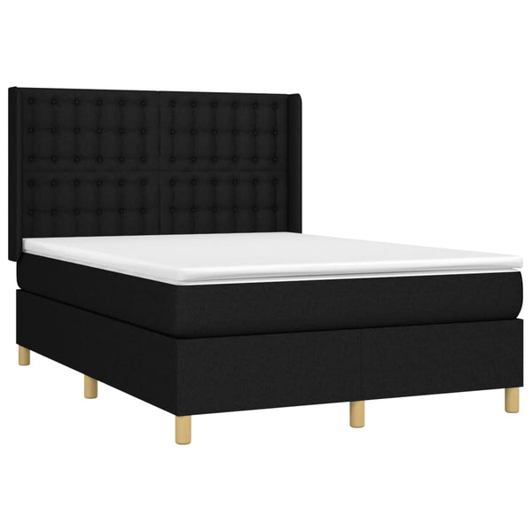 vidaXL Box Spring Bed with Mattress & LED Black 140x190 cm Fabric