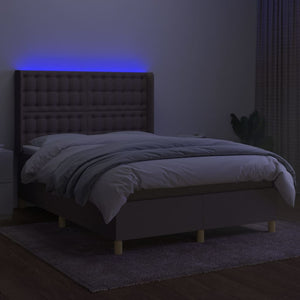 vidaXL Box Spring Bed with Mattress & LED Taupe 140x190 cm Fabric