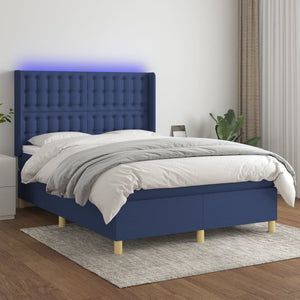 vidaXL Box Spring Bed with Mattress & LED Blue 140x190 cm Fabric