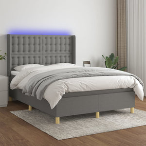 vidaXL Box Spring Bed with Mattress & LED Dark Gray 140x200 cm Fabric
