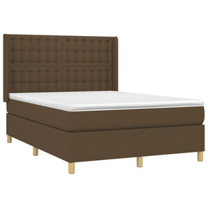 vidaXL Box Spring Bed with Mattress & LED Dark Brown 140x200 cm Fabric