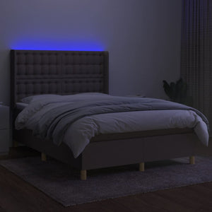vidaXL Box Spring Bed with Mattress & LED Taupe 140x200 cm Fabric