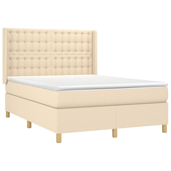 vidaXL Box Spring Bed with Mattress & LED Cream 140x200 cm Fabric